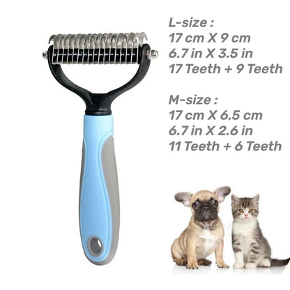 Pets Stainless Steel Grooming Brush Two-Sided Shedding and Dematting Undercoat Rake Comb for Dog Cat Remove Knots Tangles Easily