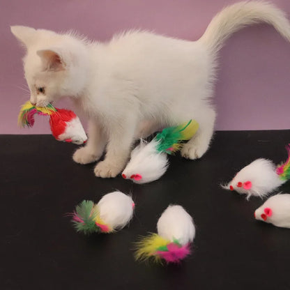 1pcs Cat Toys Interactive Cute Soft Fleece False Mouse Colorful Feather Funny Playing Training Toy for Cats Kitten Pet Supplies