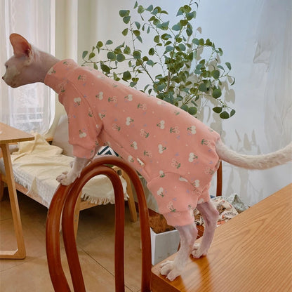 Sphynx Cat Warm Coat in Spring Hairless Cat Clothes Soft Cotton Turtleneck Jumpsuit For Devon Rex Sweet Sweatshirt For Kittens