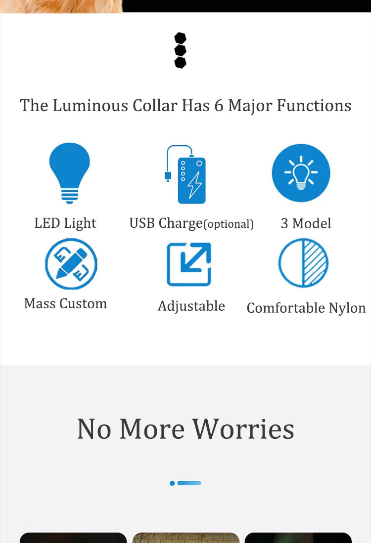 USB Rechargeable/Button Battery Dog Collar Light Luminous Flashing Glowing Nylon Reflective LED Dog Collar Night Safety For Cats