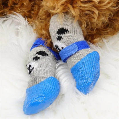 Waterproof Pet Dog Boots Shoes Creative Velcro Dogs Knitting Warm Socks Outdoor Dog Walking Anti-slip Rain Snow Boots