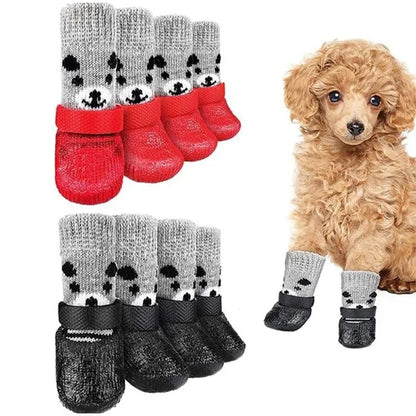 Waterproof Pet Dog Boots Shoes Creative Velcro Dogs Knitting Warm Socks Outdoor Dog Walking Anti-slip Rain Snow Boots