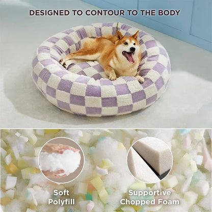 50CM/60CM Round Pet Dog Bed Doughnut Soft Plush Warm Cat Bed Anti-anxiety Soothing Pet Bed Detachable and Washable