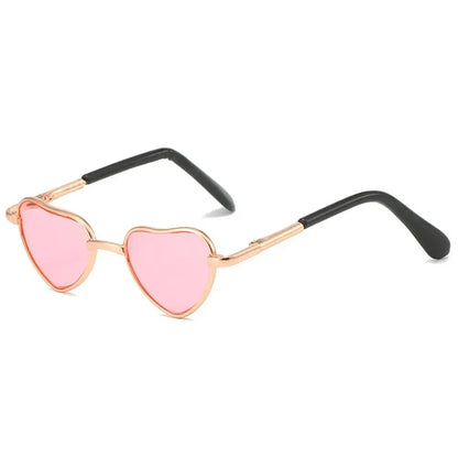 Funny Pet Glasses Heart-Shaped Metal Sunglasses for Cats Small Dogs Dolls Cosplay Party Costume Photo Props Cosplay Eyeglasses