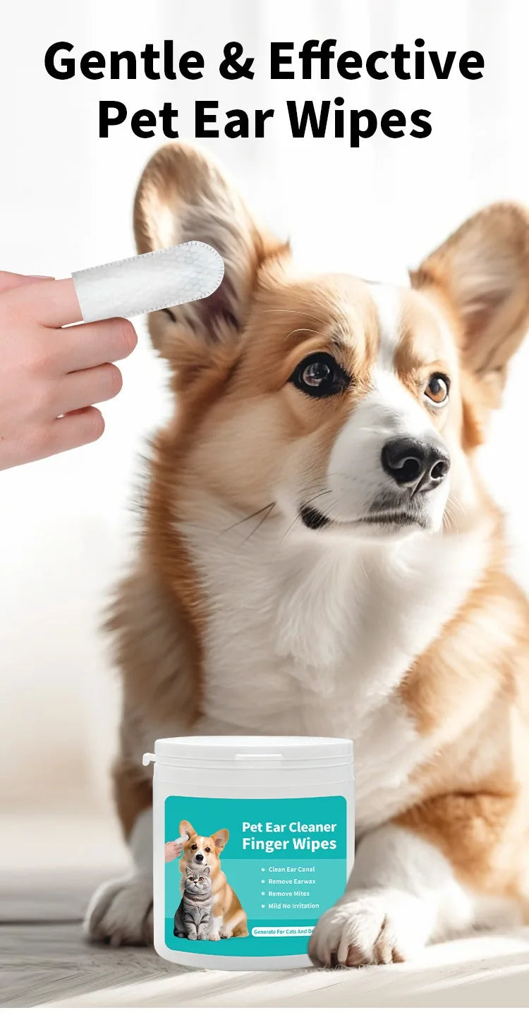 Pet cleaning products  Ear cleaning wipes  Ear care fingertips  Ear mite removal  Cat and dog ear cleaning pet products