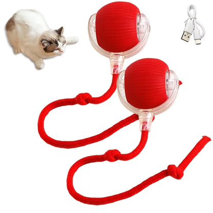 Cat Interactive Ball Toys Automatic Rolling Ball Faux Tail Rechargeable Smart Pet Electric Toy Dog Cat Training Imitate Mouse