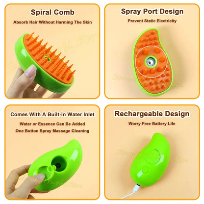 2025 Silicone World Cat Dog Pet Spray Massage Comb Electric Steam Brush Grooming 3 in 1 Pet Remove Tangles Loose Hair for Massage