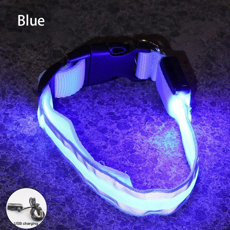 USB Rechargeable/Button Battery Dog Collar Light Luminous Flashing Glowing Nylon Reflective LED Dog Collar Night Safety For Cats