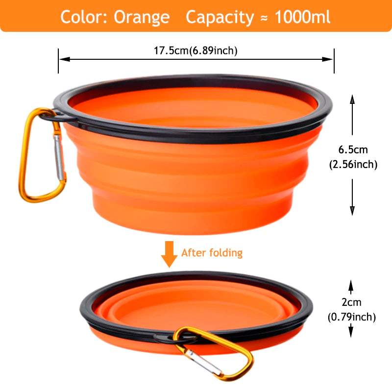 1000ML Collapsible Pet Silicone Dog Food Water Bowl Outdoor Camping Travel Portable Folding Pet Bowl Dishes add Carabiner D0013A