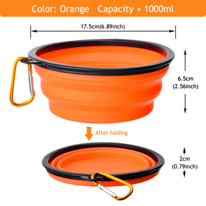 1000ML Collapsible Pet Silicone Dog Food Water Bowl Outdoor Camping Travel Portable Folding Pet Bowl Dishes add Carabiner D0013A