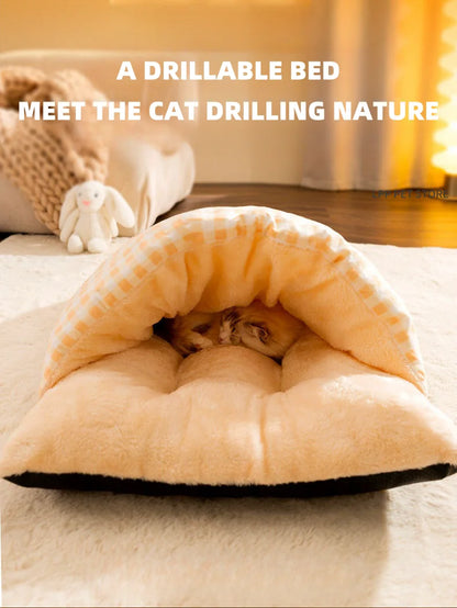 Warm Half Closed Cat Bed Winter Removable Pet Sleeping Bag Dog Bed House Cats Nest Cushion with Pillow Dog Cushion Cat Supplies