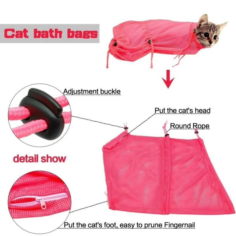 Mesh Cat Groom Bath Bag Adjustable Dogs Anti Scratch Bite Kat Nail Trim Inject Examing Pet Washing Clean Restraint Massage Bags