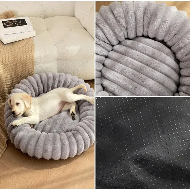 Plush Pet Nest Winter Cat Nest Dog Nest High Weight Straight Strip Plush Pet Mat Detachable Washable Round Cat Bed