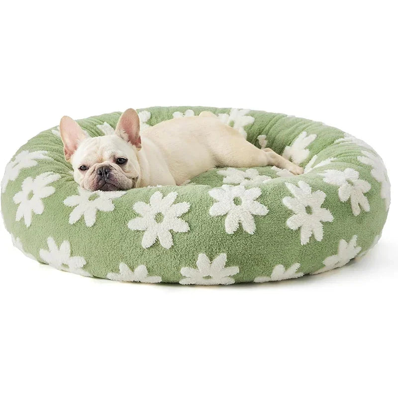 50CM/60CM Round Pet Dog Bed Doughnut Soft Plush Warm Cat Bed Anti-anxiety Soothing Pet Bed Detachable and Washable