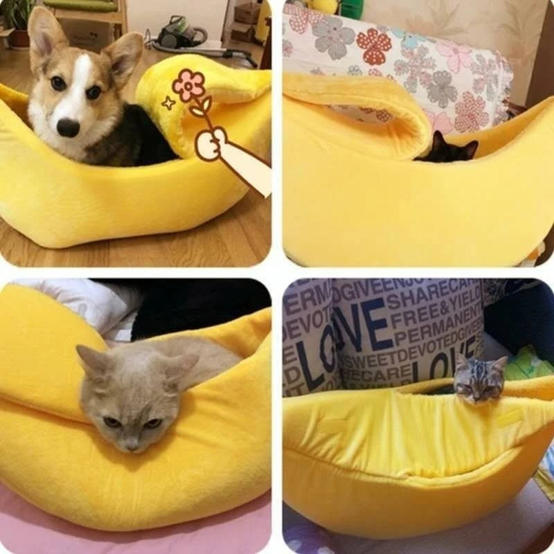 Banana Shaped Pet Bed for Extra Small Dogs and Cats Pet Soft Cushion Washable Pet Banana Bed