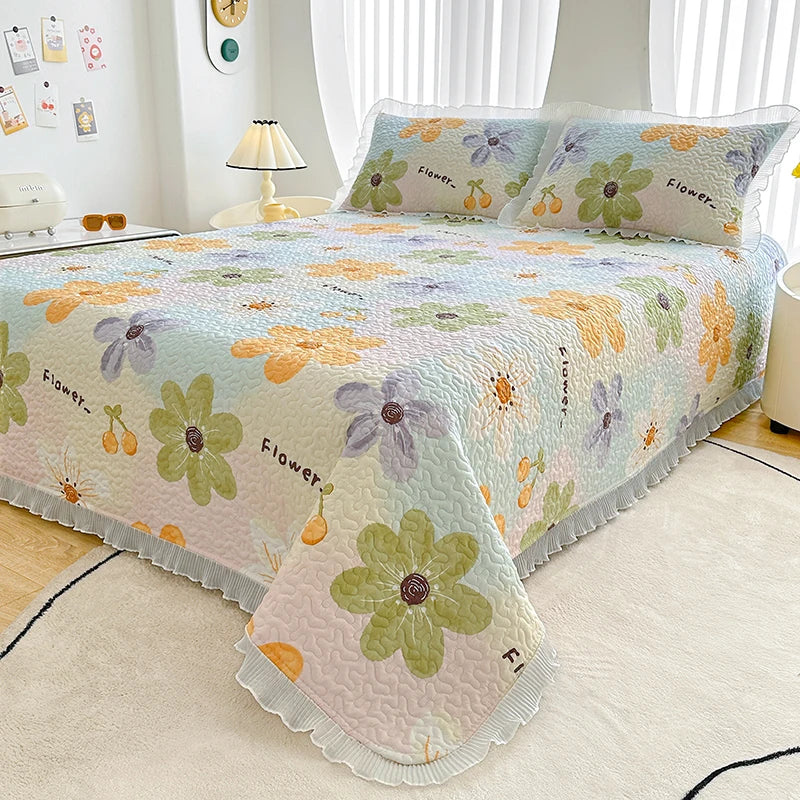 Bed cover,Thicken Bed Cover Floral Style Bedspread Home Bed Linen Double Bedspreads Adults Kids Room Bedsheet cubrecama (No Pillowcase)