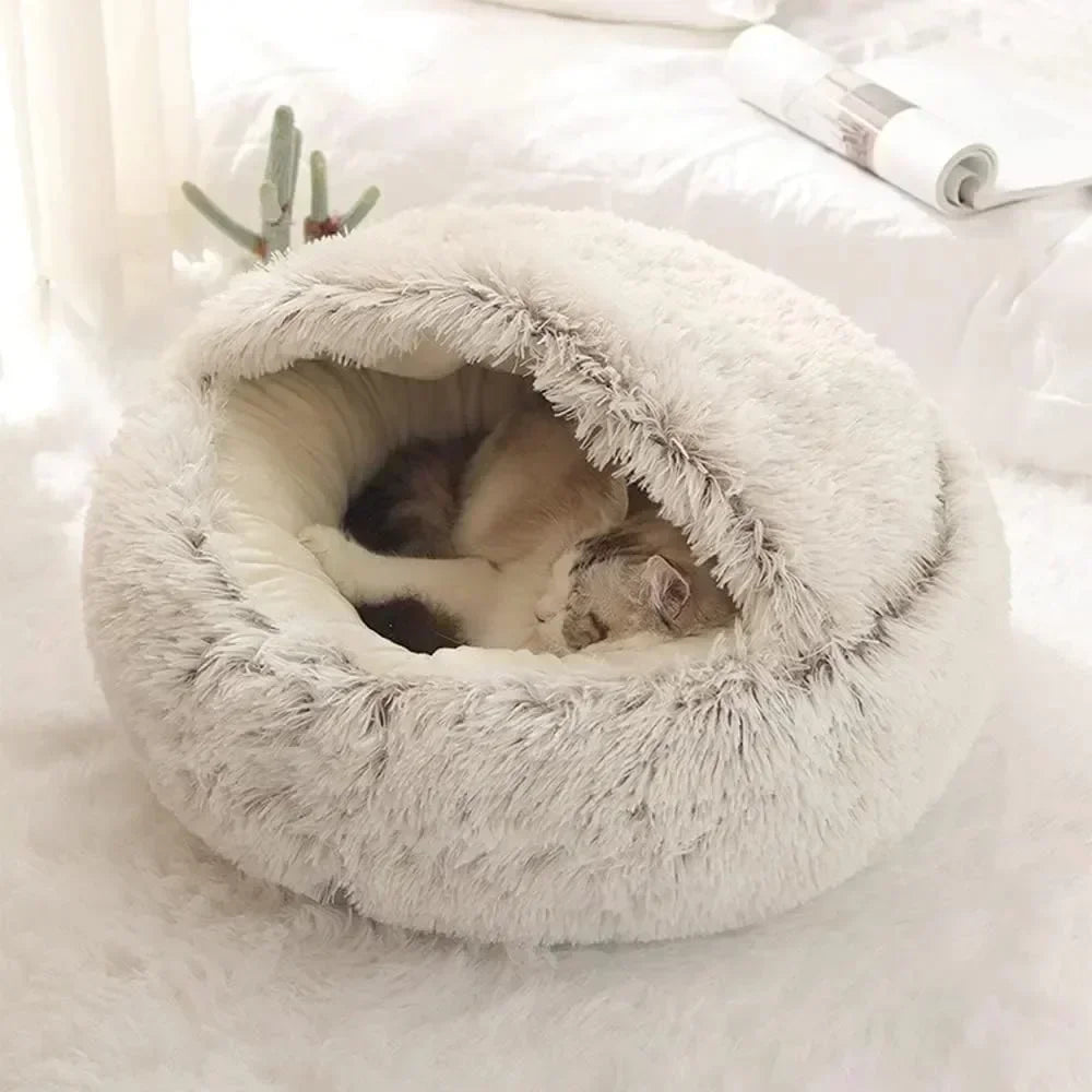 Round Cat Cushion Semi Enclosed Pet Sleep Bags Long Soft Plush 2 in 1 Warms Cats Beds Simple Comfort Warm Puppy Sleeping Nest