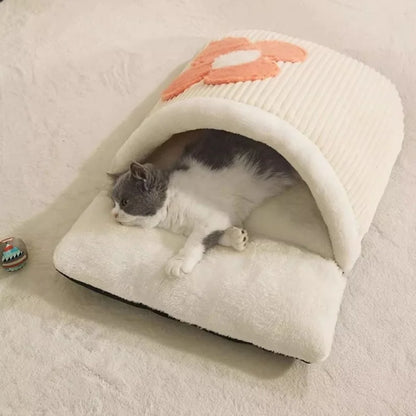 Japanese Sakura Warm Cat Bed Cat Sleeping Bag Deep Sleep Winter Dog House Cats Nest Cushion With Pillow Removable Pet Products