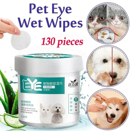 130 Pcs/set of Dog and Cat Cleaning Wipes Pet Eye Wipes Grooming Tear Stain Remover Gentle Non-foaming Wipes Towels