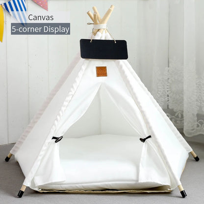 Pet Teepee Tent for Cats and Dogs Portable Removable Washable Dog House Indoor Puppies House with Cushion and Blackboard Cat Bed