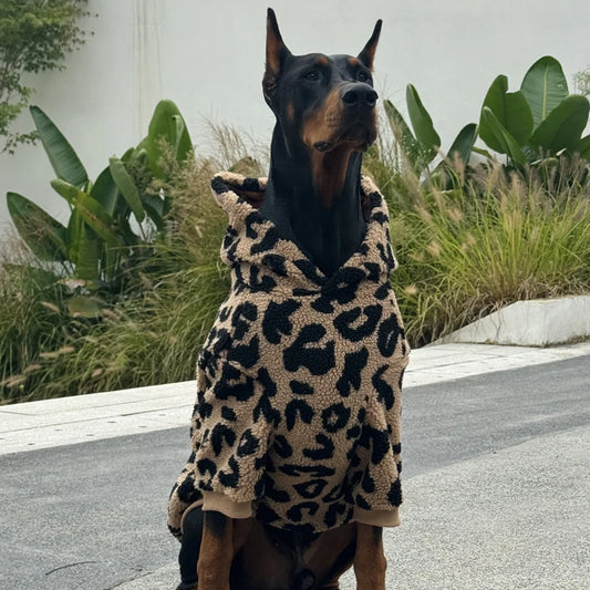 Fashion Leopard Hoodie For Media Large Dogs Warm Fleece Dog Jacket Doberman Coats For Big Dogs ropa para perro