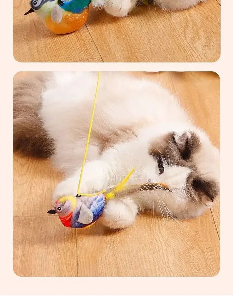 Interactive Cat Toys Rechargeable Electric Flapping Wings Bird Cat Toy Sound Chirping Bird Catnip Touch Activated Plush Toy