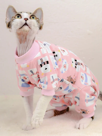 Sphynx Cat Clothes Cute Cotton Kitten Cat Jumpsuit Warm Cats Overalls Hoodies Costumes For Sphinx Devon Cat ropa para gato