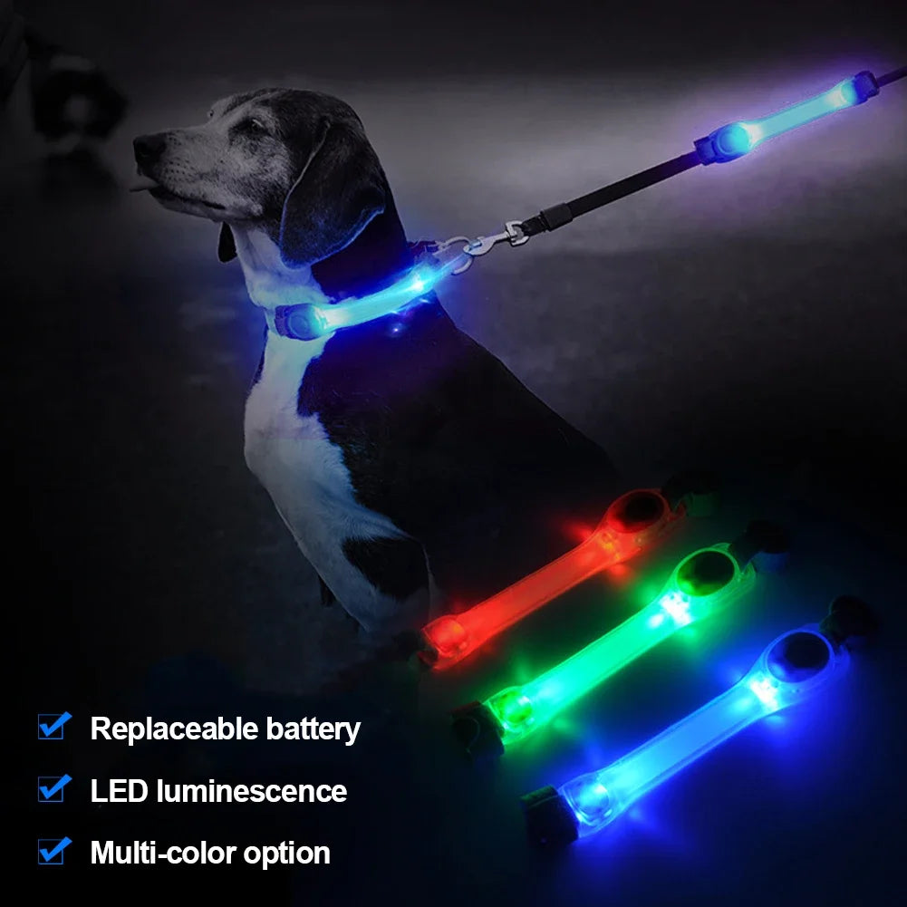 Waterproof Dog Anti-Lost Safety Glowing Collar,Multi-Color Pendants and Outdoor-Ready Flashing LED Light Strip, Night Visibility