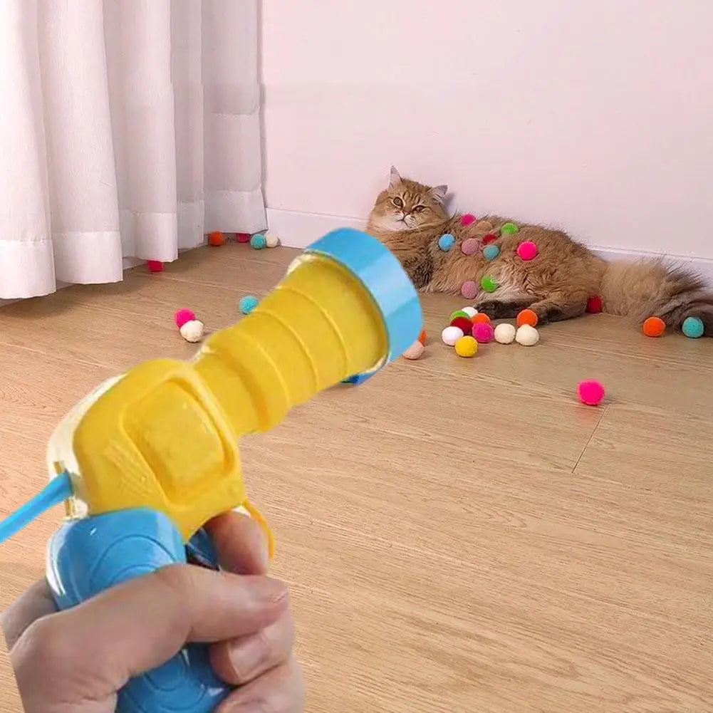 Cat Toys Interactive Launch Training Toy For Pet Kitten Creative Mini Shooting Gun Games Stretch Plush Ball Toys Pet Supplies