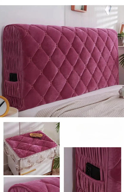 Bed Thicken Luxury Velvet Quilted Headboard Cover Solid Color High Grade All-inclusive Bedside Cover Soft Plush Bed Head Cover