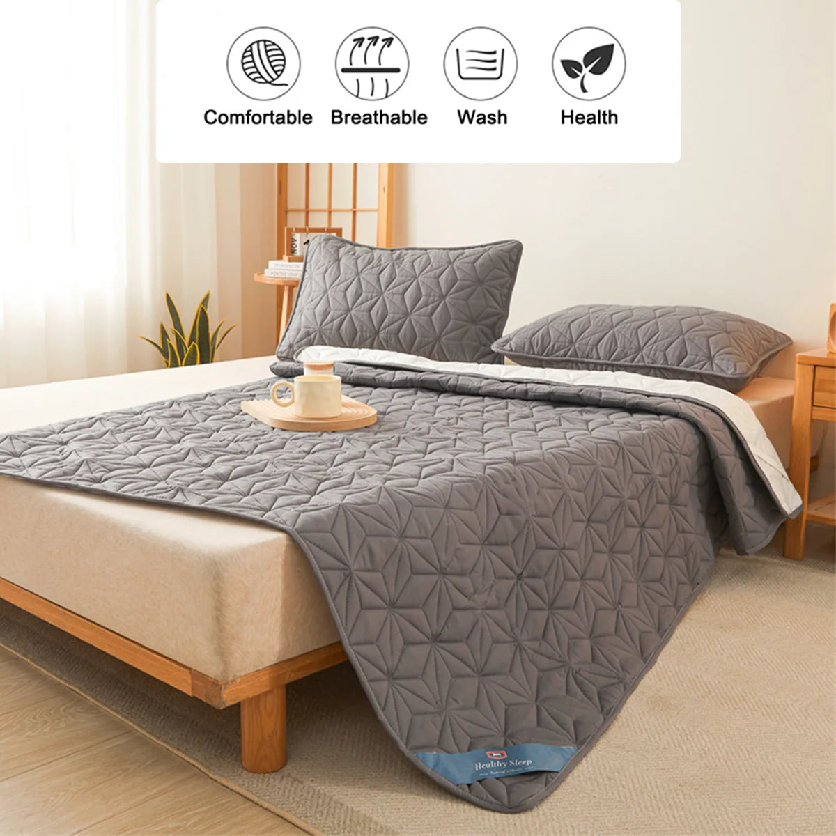 bed Mattress Topper with Elastic Band Quilted Protector Pad Bedspread Winter Mattress Cover for Single/Double Bed 140/160