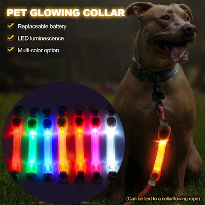 Waterproof Dog Anti-Lost Safety Glowing Collar,Multi-Color Pendants and Outdoor-Ready Flashing LED Light Strip, Night Visibility