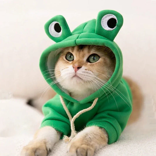 Autumn Winter Cat Hoodies Small Cats Dogs Cute Frog Shaped French Bulldog Puppy Soft Warm Fleece Costume Chihuahua Sweatshirts