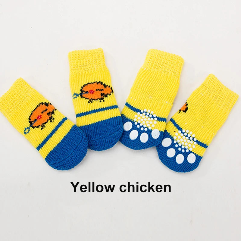 4pcs/Set Cute Puppy Dog Knit Socks Autumn Winter Pet Socks Anti-Slip Knitted Small Dogs Shoes Warm Paw Protector Dog Accessories