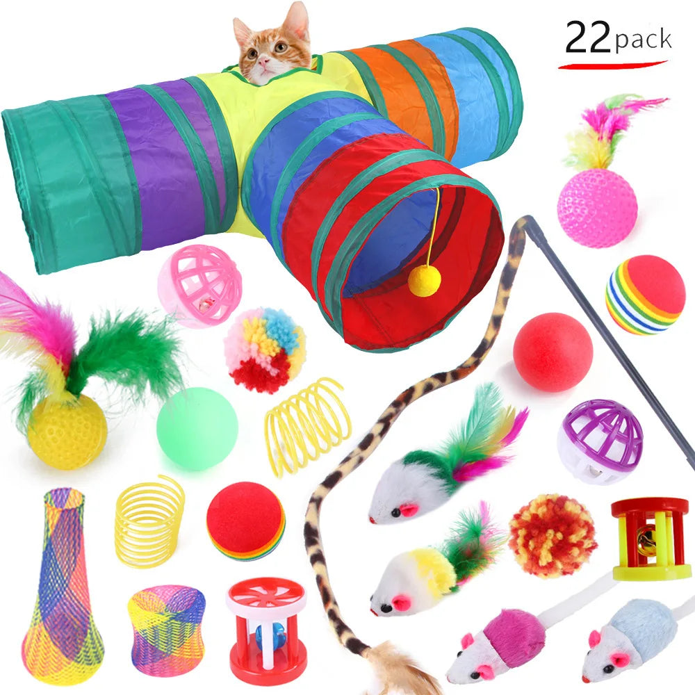 Lodra për kotele DualPet Set i kombinimit të lodrave të maceve të ndryshme Set lodër për mace Funny Cat Stick Sisal Mouse Bell Ball Cat Furnizime Set 20 copë