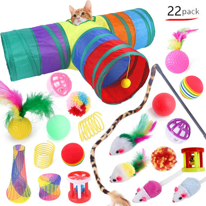 DualPet Kitten Toys Variety Cat Toy Combination Set Cat Toy Funny Cat Stick Sisal Mouse Bell Ball Cat Supplies 20 Piece Set