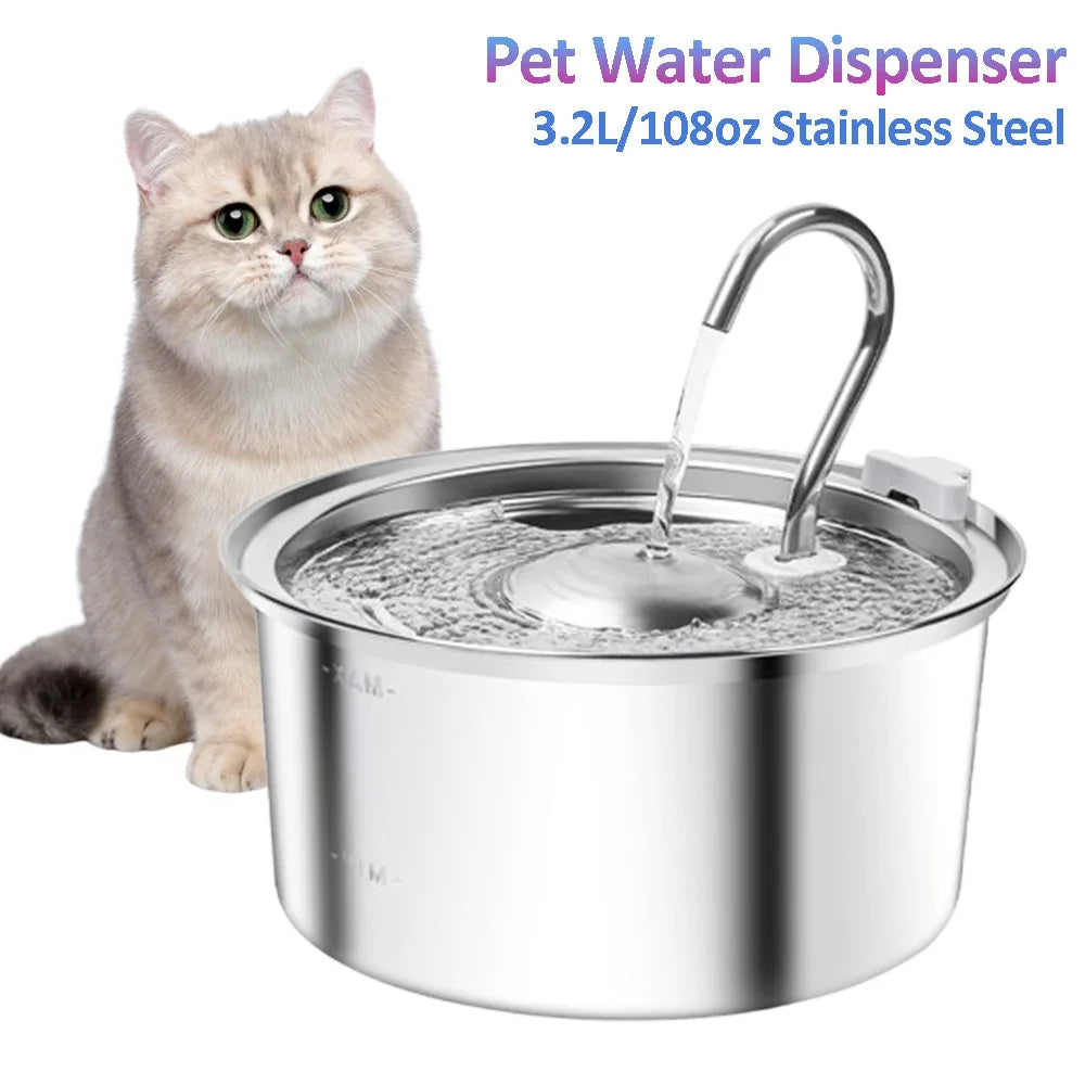 Stainless Steel Pet Water Feeder Cat Automatic Water Fountain USB Electric Mute for Cat Dog Filter Fountain Smart Drinking Bowl