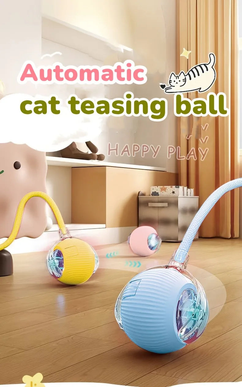 Cat Interactive Ball Toy Automatic Rolling Ball with Tail Rechargeable Smart Pet Interactive Toy Intelligent Mouse for Cat