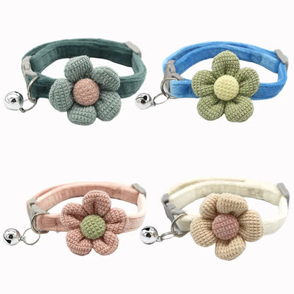 Cat Bell Collar Colorful Adjustable Sweat Cute Cartoon Pet Collar Sun Flower Bowtie Soft Polyester Small Dog Cat Necklace