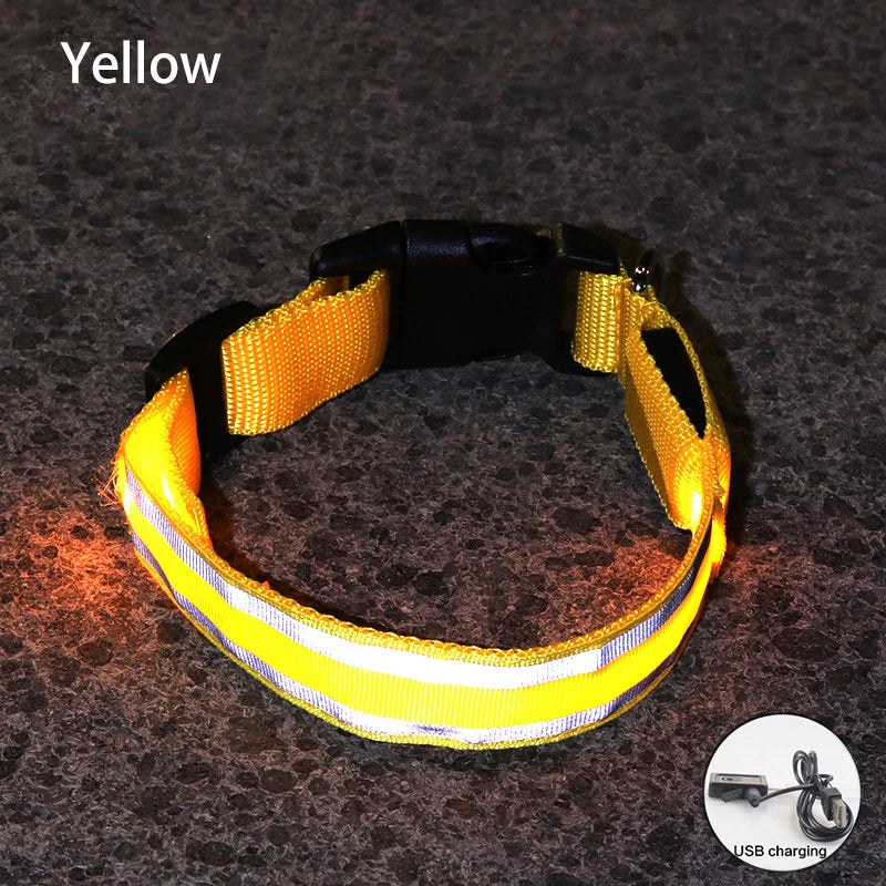 USB Rechargeable/Button Battery Dog Collar Light Luminous Flashing Glowing Nylon Reflective LED Dog Collar Night Safety For Cats