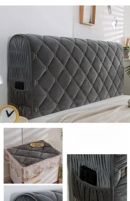 Bed Thicken Luxury Velvet Quilted Headboard Cover Solid Color High Grade All-inclusive Bedside Cover Soft Plush Bed Head Cover