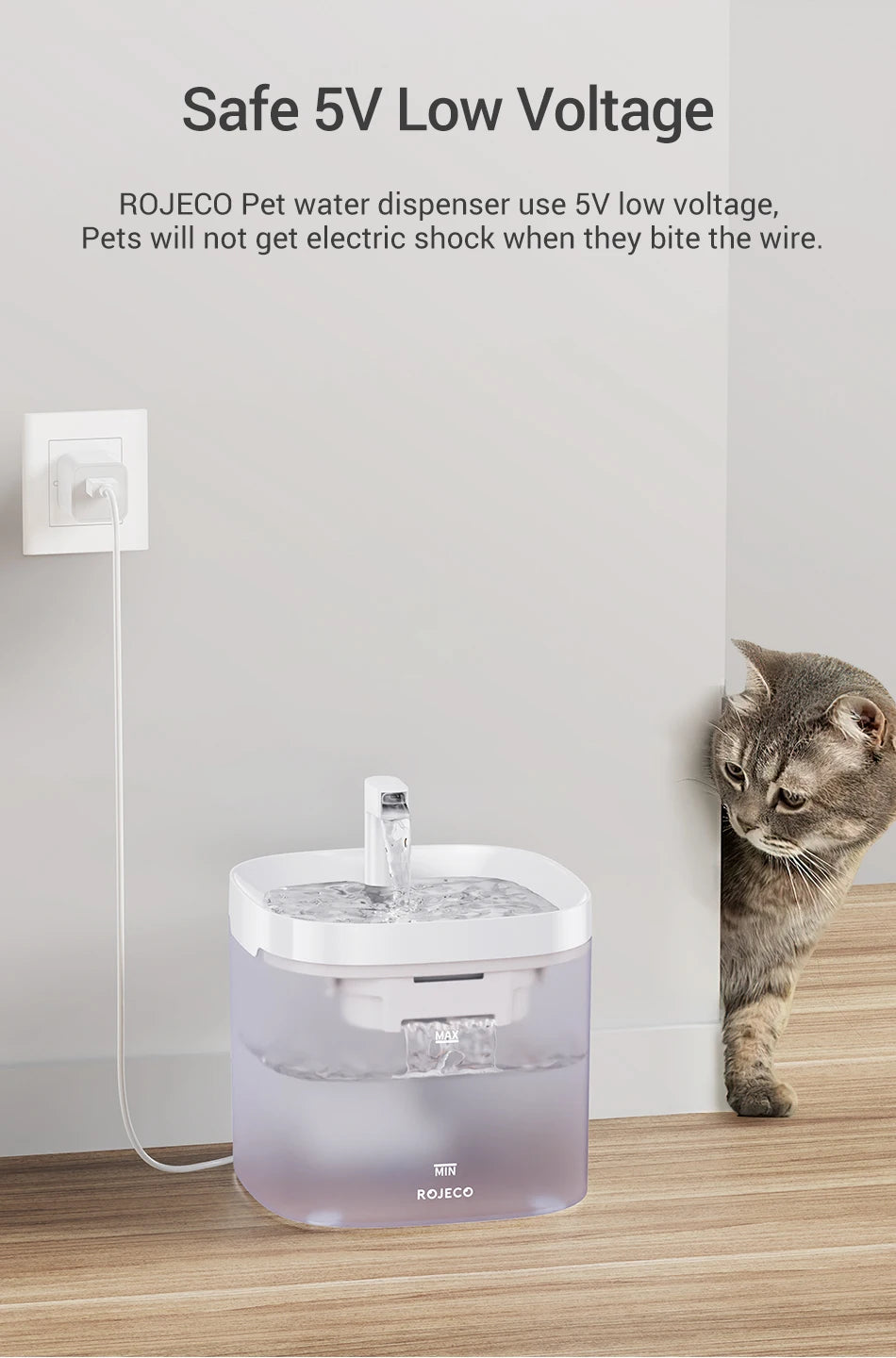 ROJECO Smart Cat Water Fountain Automatic Pet Water Dispenser For Cats Dog Drinking Purifier Fountain with Recirculate Filters