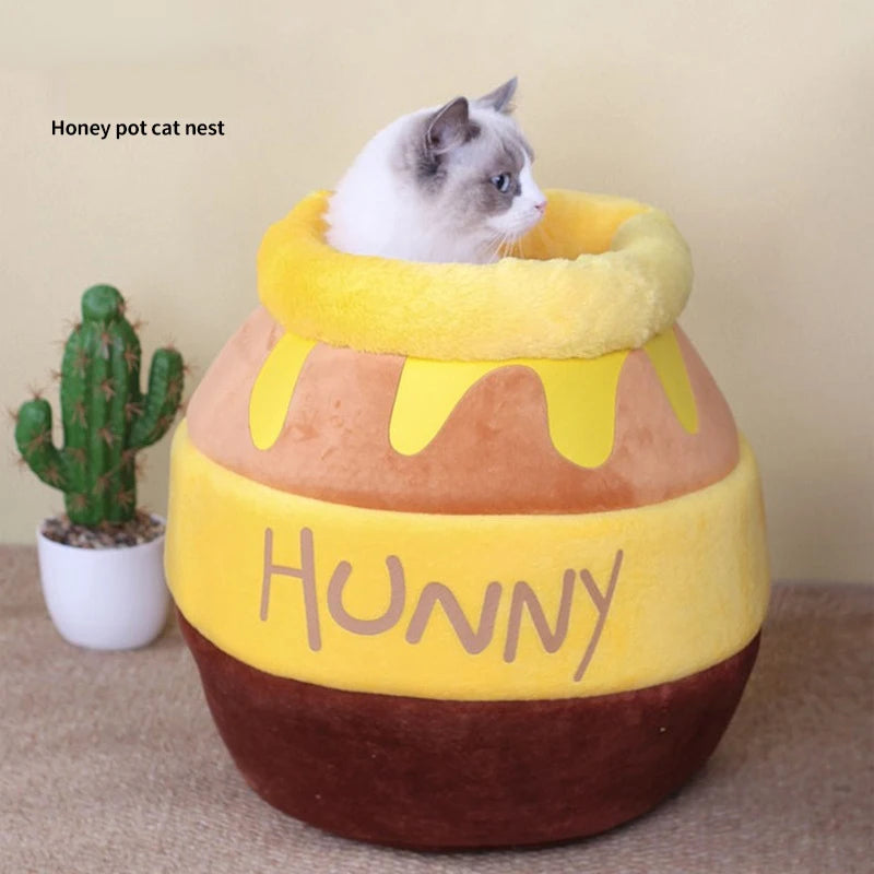 Cat Bed House Removable Plush Mat Cats Puppy Four Seasons Cushion Basket Honey Jar Shape Machine Washable Pet Accessories