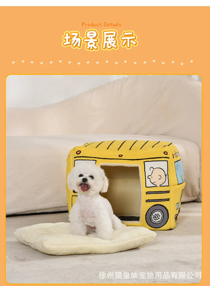 Peanuts Cat Nest Kennel Cartoon Pet Waterloo Charlie Snoopy Bus Pet Sleeping Pad Cat Nest Cute Small Dog Kennel Gift Foldable