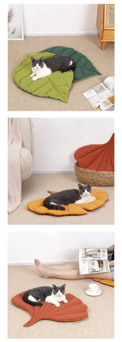 Cat Bed Mats Soft Cotton Leaf Shaped Kitten Cat Puppy Dog Bed Mat Sleep Blanket Home Pets Double Sided Pad Floor Rugs Washable