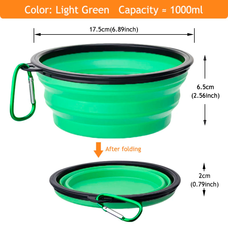 1000ML Collapsible Pet Silicone Dog Food Water Bowl Outdoor Camping Travel Portable Folding Pet Bowl Dishes add Carabiner D0013A