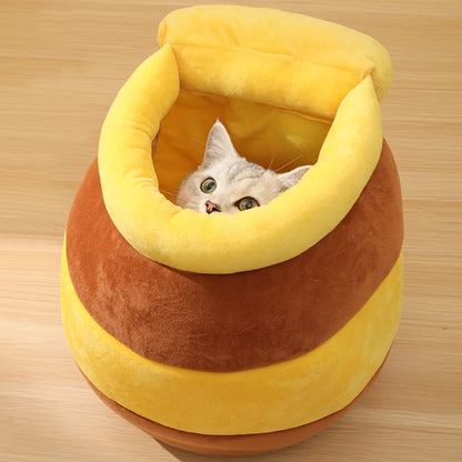 Cat Bed House Removable Plush Mat Cats Four Seasons Cushion Basket Honey Jar Shape Machine Washable Pet Accessories