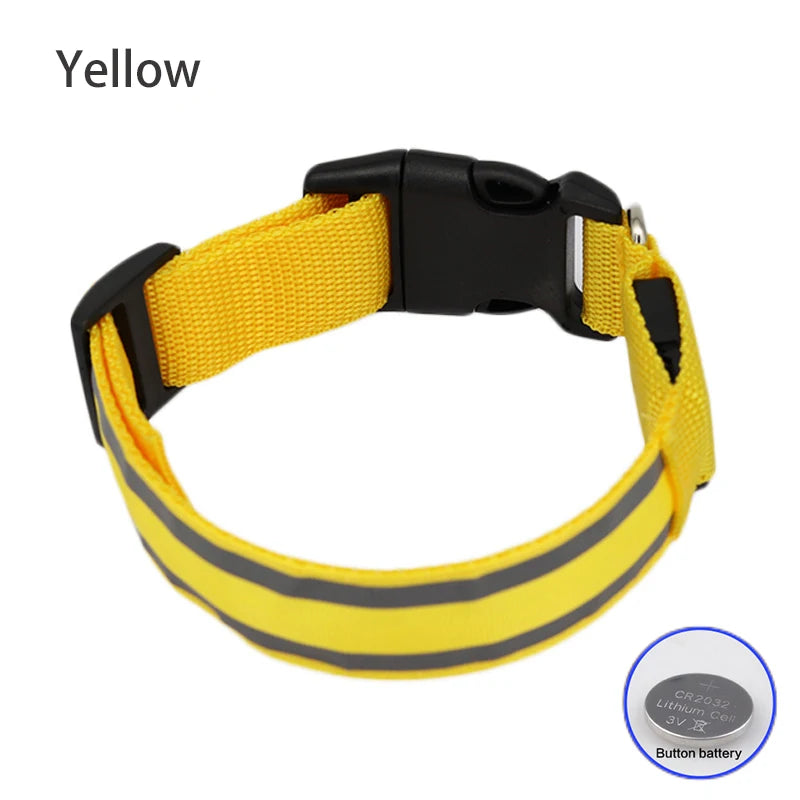 USB Rechargeable/Button Battery Dog Collar Light Luminous Flashing Glowing Nylon Reflective LED Dog Collar Night Safety For Cats