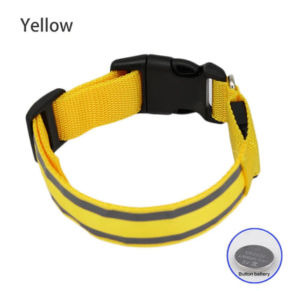 USB Rechargeable/Button Battery Dog Collar Light Luminous Flashing Glowing Nylon Reflective LED Dog Collar Night Safety For Cats