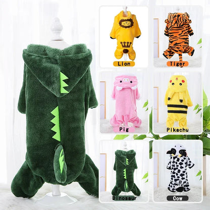 Thickened Flannel Costume for Pet, Warm Role Play, Tiger Dinosaur Costume, Monochromatic, Cat and Dog Clothing Autumn and Winter